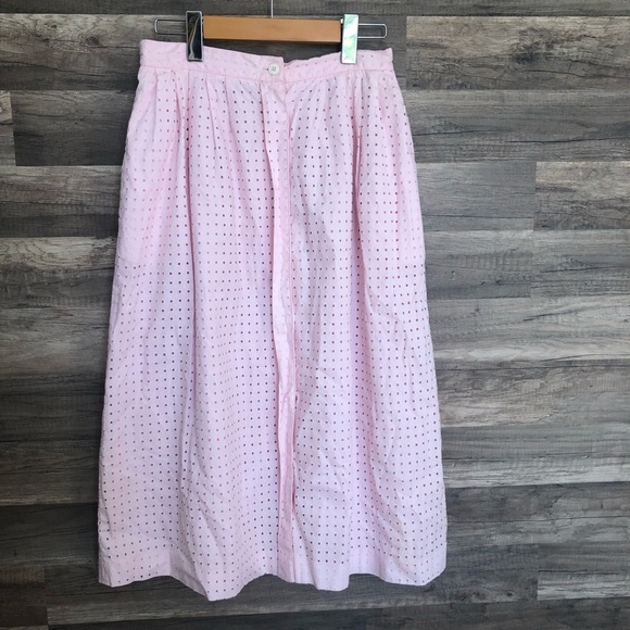 Vintage Romantic Pink Cotton Eyelet Midi Skirt Small - Picture 2 of 9